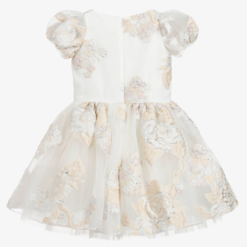 Childrensalon Occasions-Girls Ivory & Silver Brocade Dress | Childrensalon Outlet