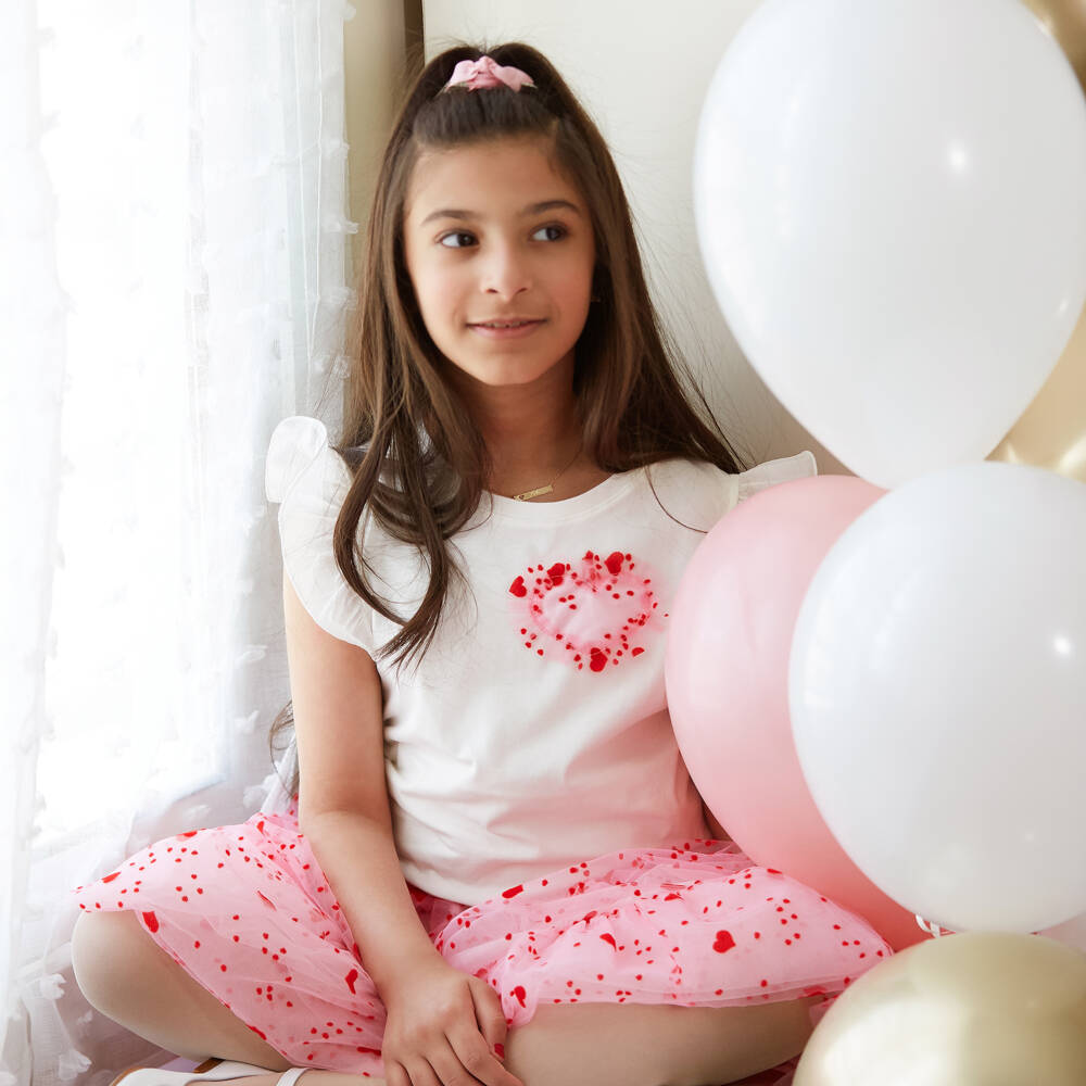 تشلدرن صالون-تيشيرت عاجي للبنات مع قلب وردي | Childrensalon Outlet