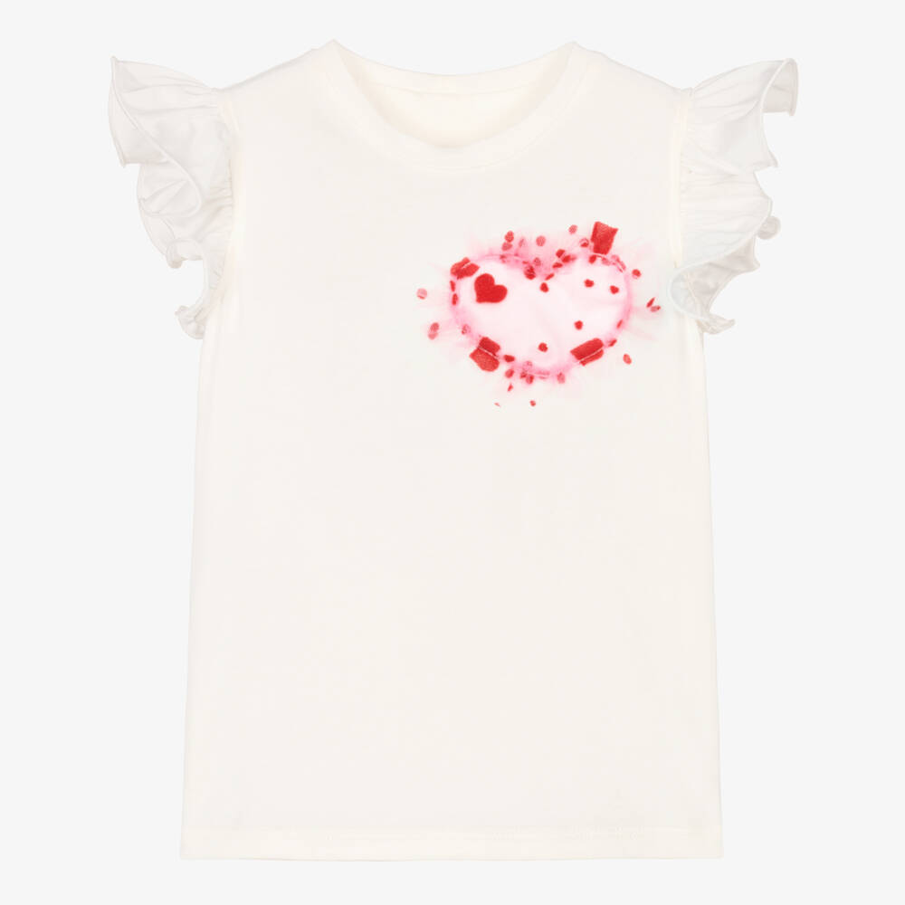 Childrensalon Occasions-Girls Ivory Tee with Pink Heart | Childrensalon Outlet