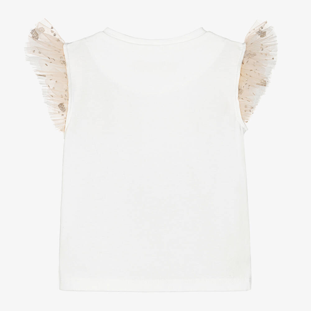 Childrensalon Occasions-Girls Ivory Top with Gold Tulle Accents | Childrensalon Outlet