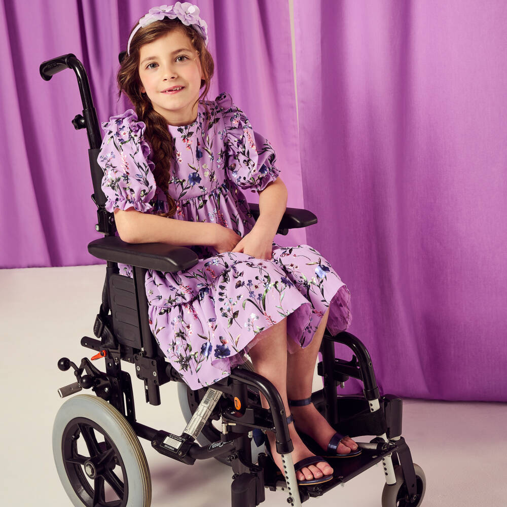 تشلدرن صالون-فستان شيفون لون بنفسجي بطبعة ورود | Childrensalon Outlet