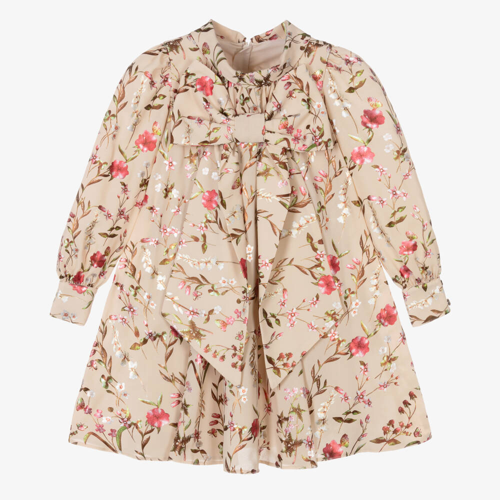 Childrensalon Occasions-Платье Цветочная Элегантность светло-бежевое для девочек | Childrensalon Outlet