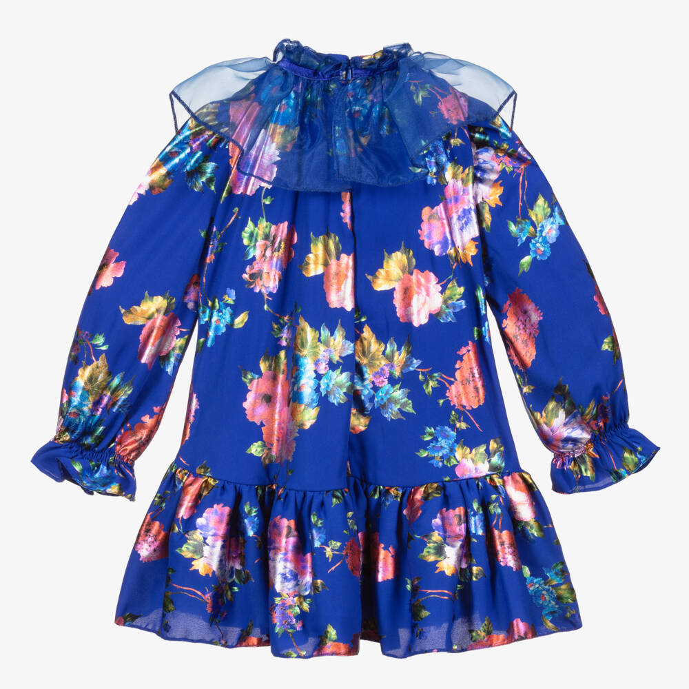 Childrensalon Occasions-Girls Metallic Blue Floral Dress | Childrensalon Outlet