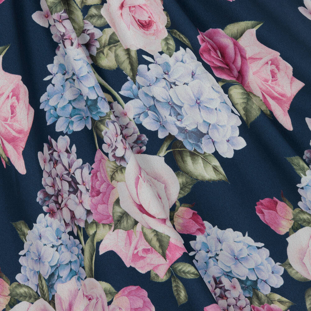 Childrensalon Occasions-Girls Navy Blue Floral Crêpe Bow Dress | Childrensalon Outlet