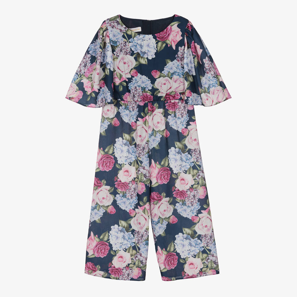 Childrensalon Occasions - Girls Navy Blue Floral Jumpsuit | Childrensalon