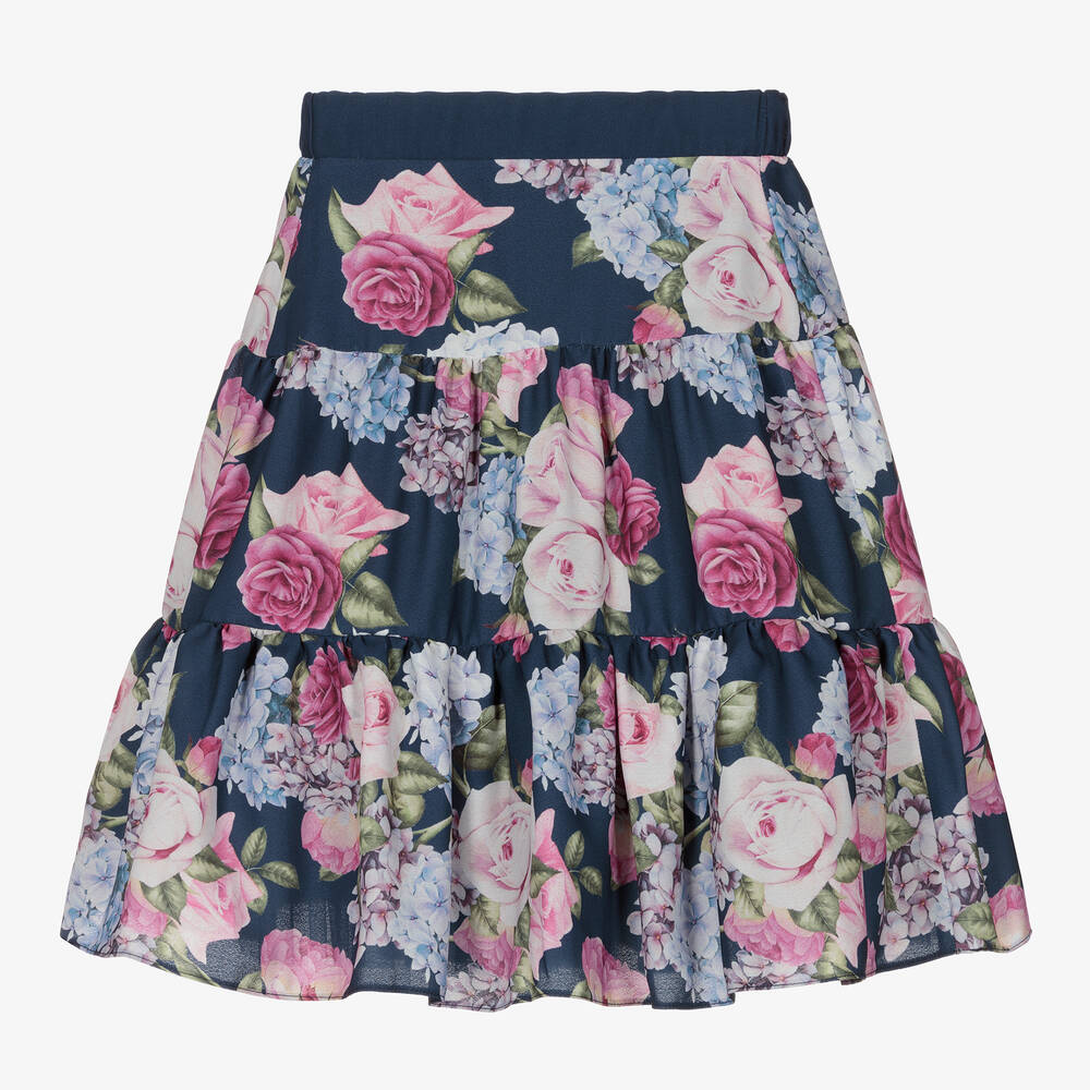 Childrensalon Occasions-Girls Navy Blue Floral Skirt | Childrensalon Outlet