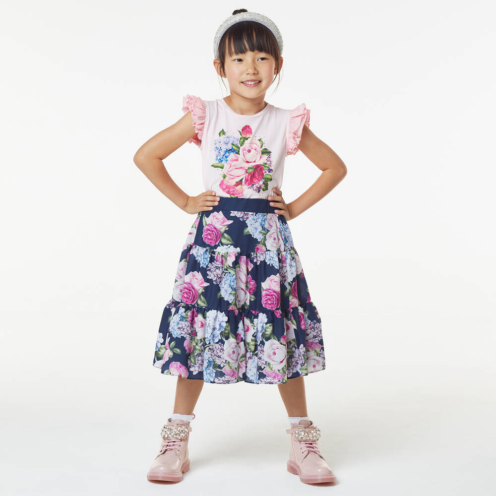Childrensalon Occasions-Girls Navy Blue Floral Skirt | Childrensalon Outlet