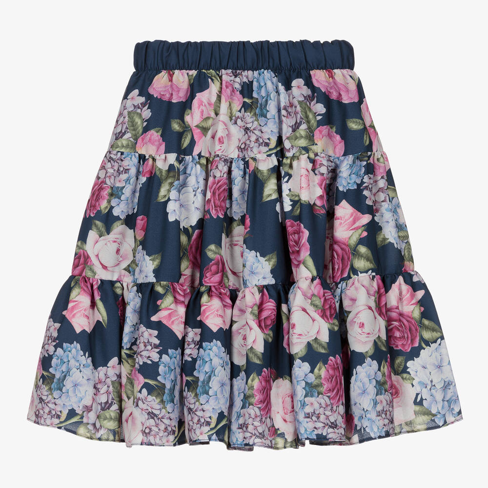 Childrensalon Occasions-Girls Navy Blue Floral Skirt | Childrensalon Outlet