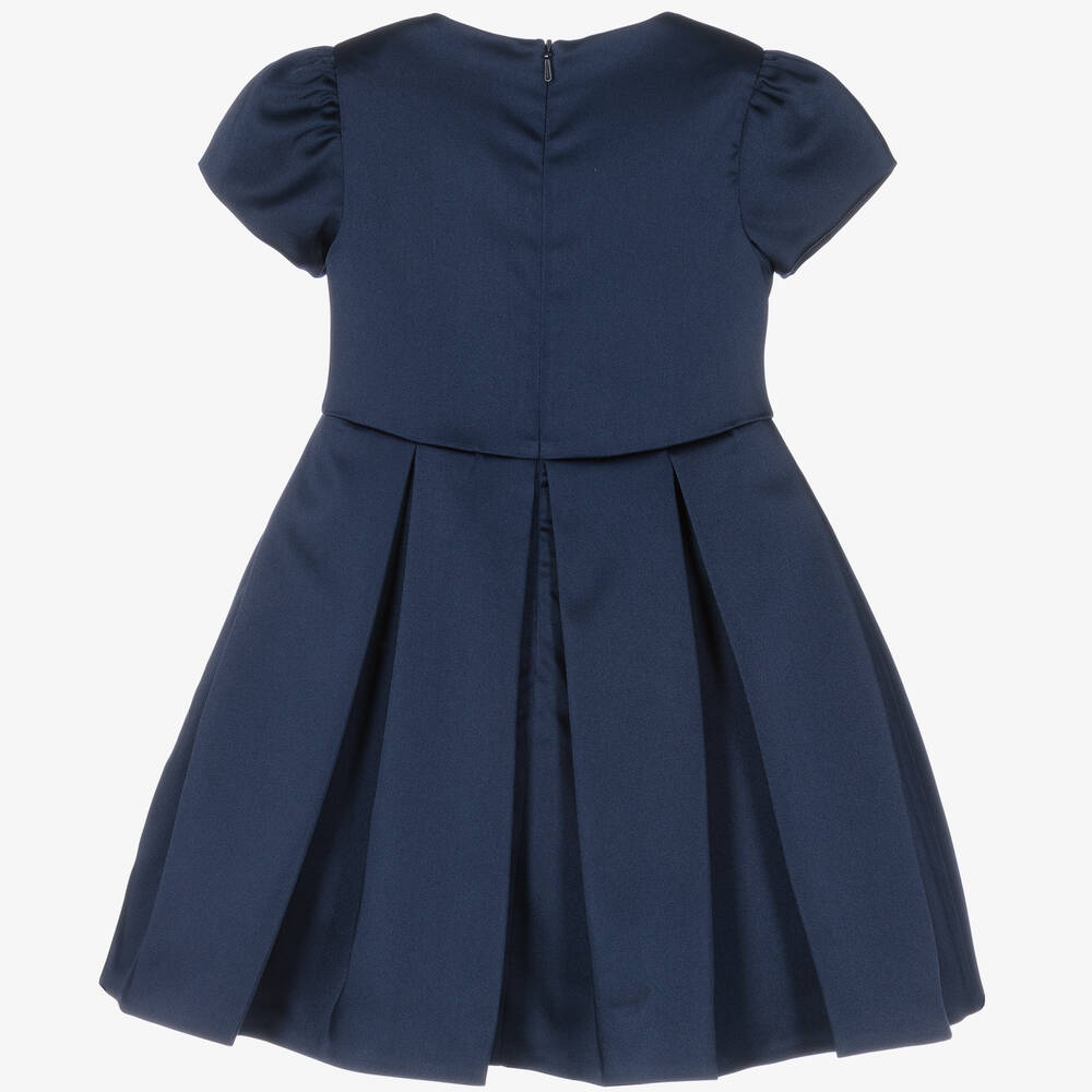 Childrensalon Occasions-Girls Navy Blue Satin Bow Dress | Childrensalon Outlet
