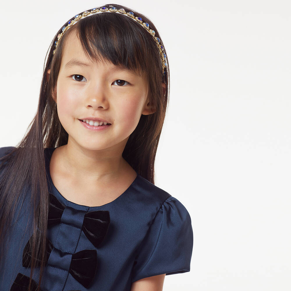 Childrensalon Occasions-Girls Navy Blue Satin Bow Dress | Childrensalon Outlet