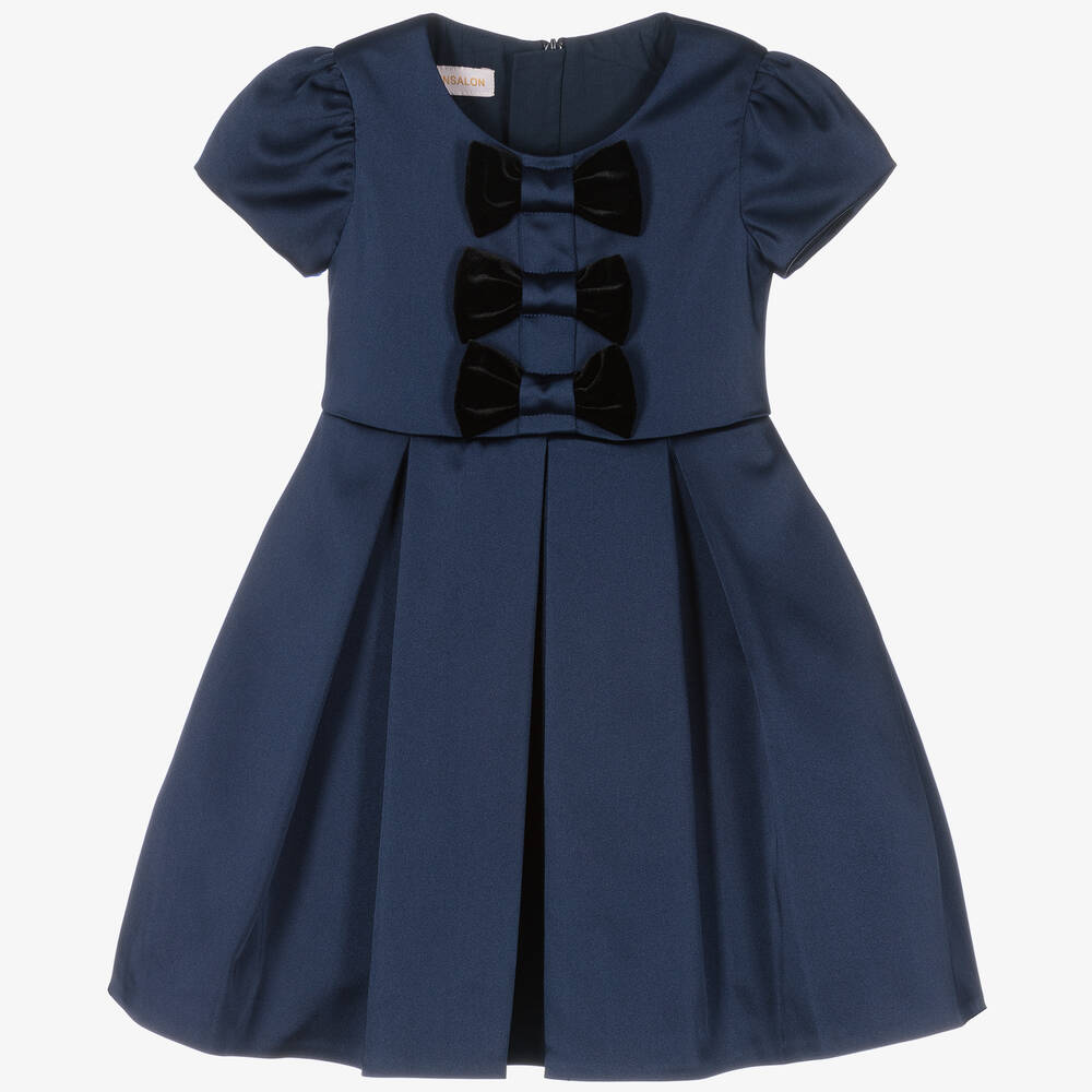 Childrensalon Occasions-Girls Navy Blue Satin Bow Dress | Childrensalon Outlet