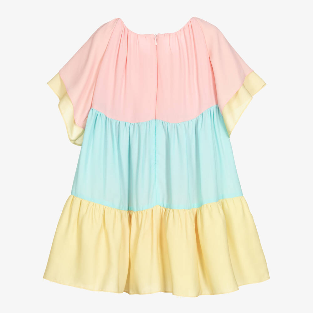تشلدرن صالون-فستان كريب بطيات لون زهري وأزرق وأصفر | Childrensalon Outlet
