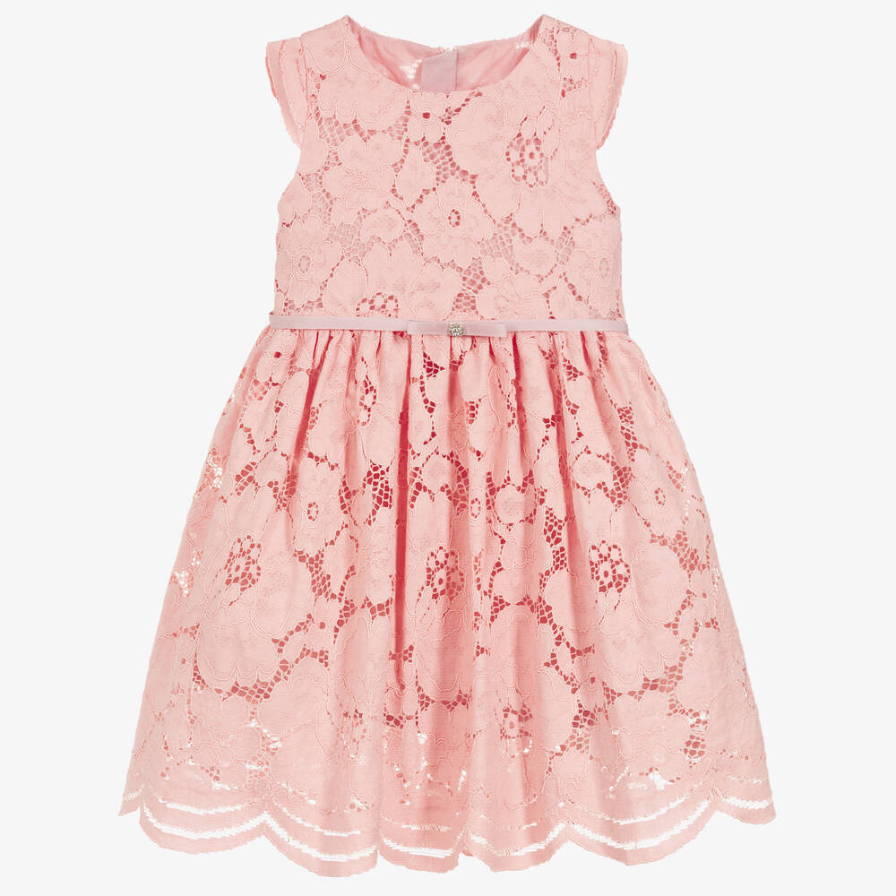 Childrensalon Occasions - Girls Pink Cotton Lace Dress | Childrensalon