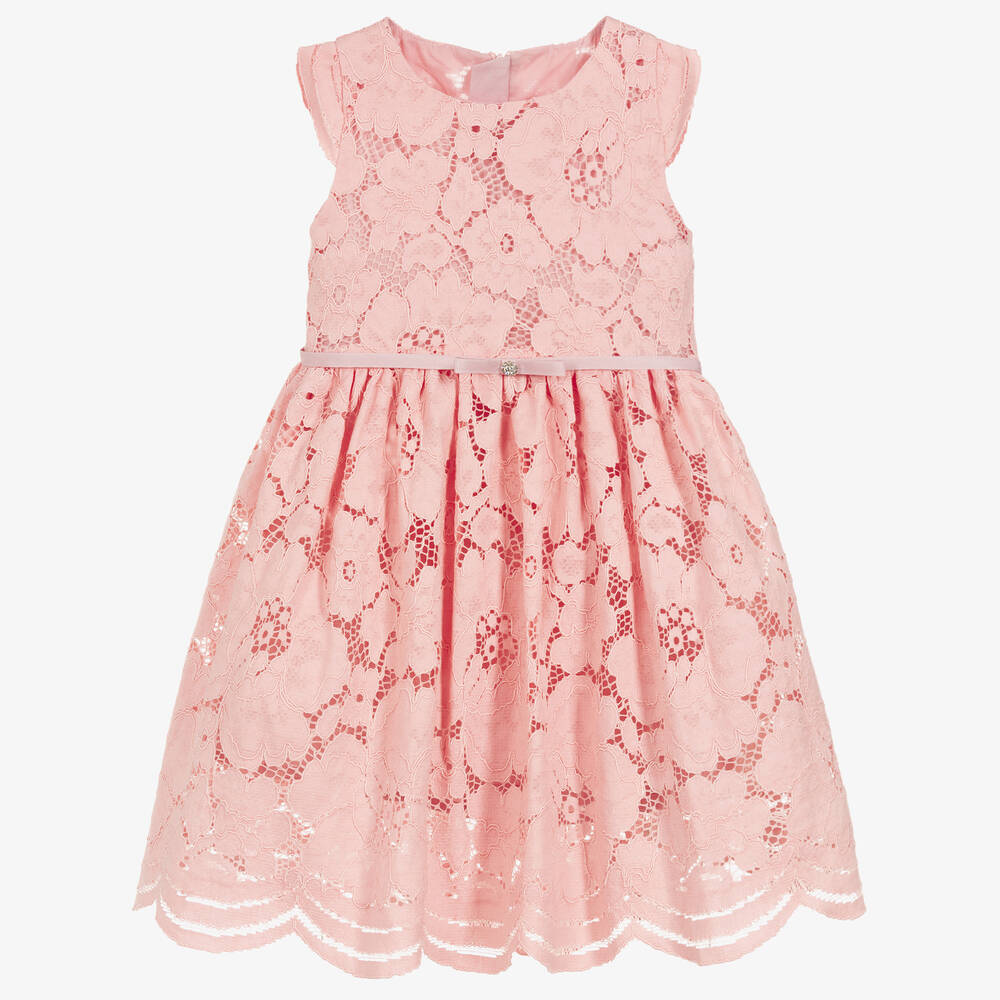 Childrensalon Occasions-Кружевное платье из хлопка розового цвета для девочек | Childrensalon Outlet