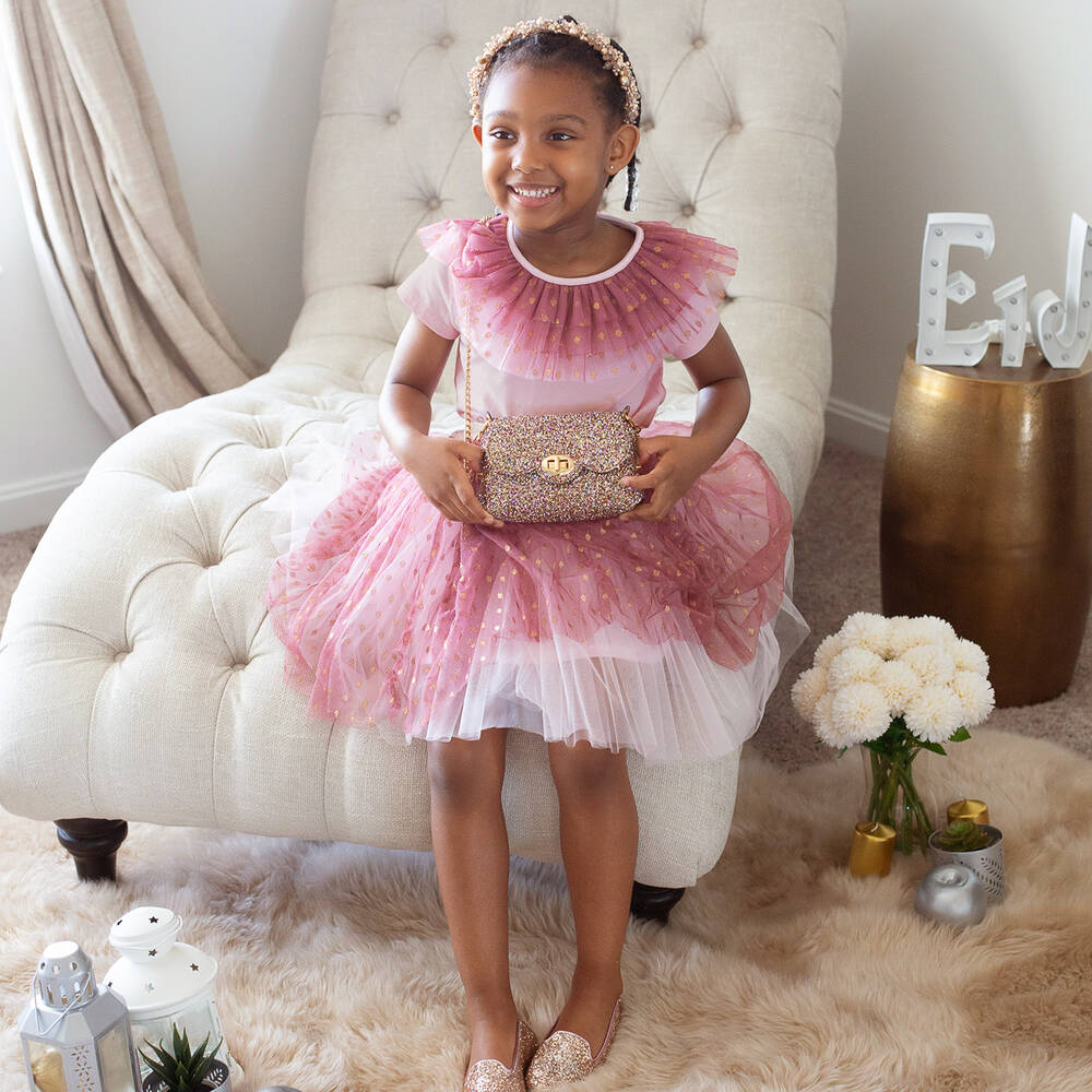 Childrensalon Occasions-Girls Pink Cotton & Tulle Collar T-Shirt | Childrensalon Outlet