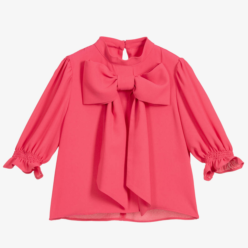 Childrensalon Occasions - Blouse rose en crêpe à nœud fille | Childrensalon