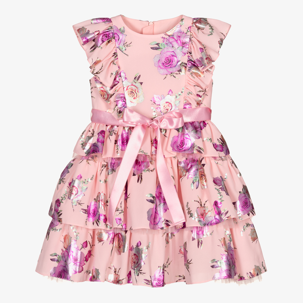 Childrensalon Occasions - Geblümtes Chiffonkleid in Rosa (M) | Childrensalon