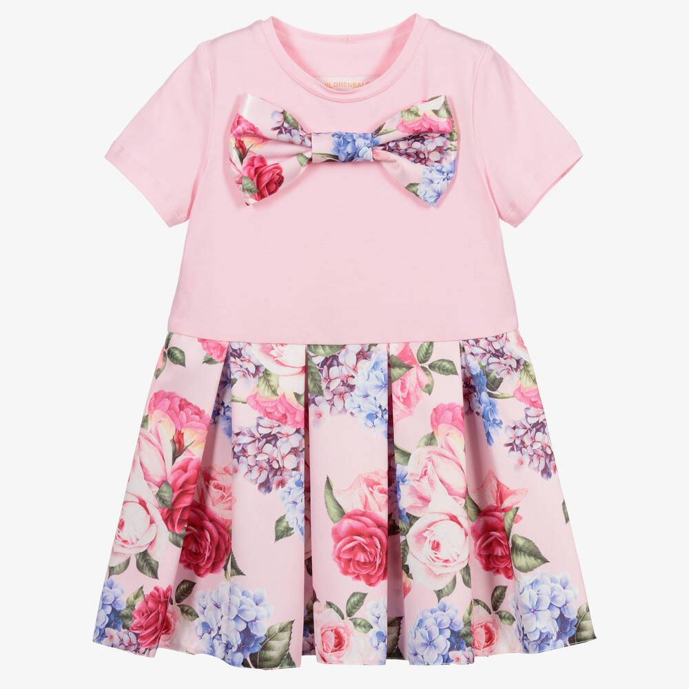 Childrensalon Occasions - Girls Pink Floral Cotton Dress  | Childrensalon