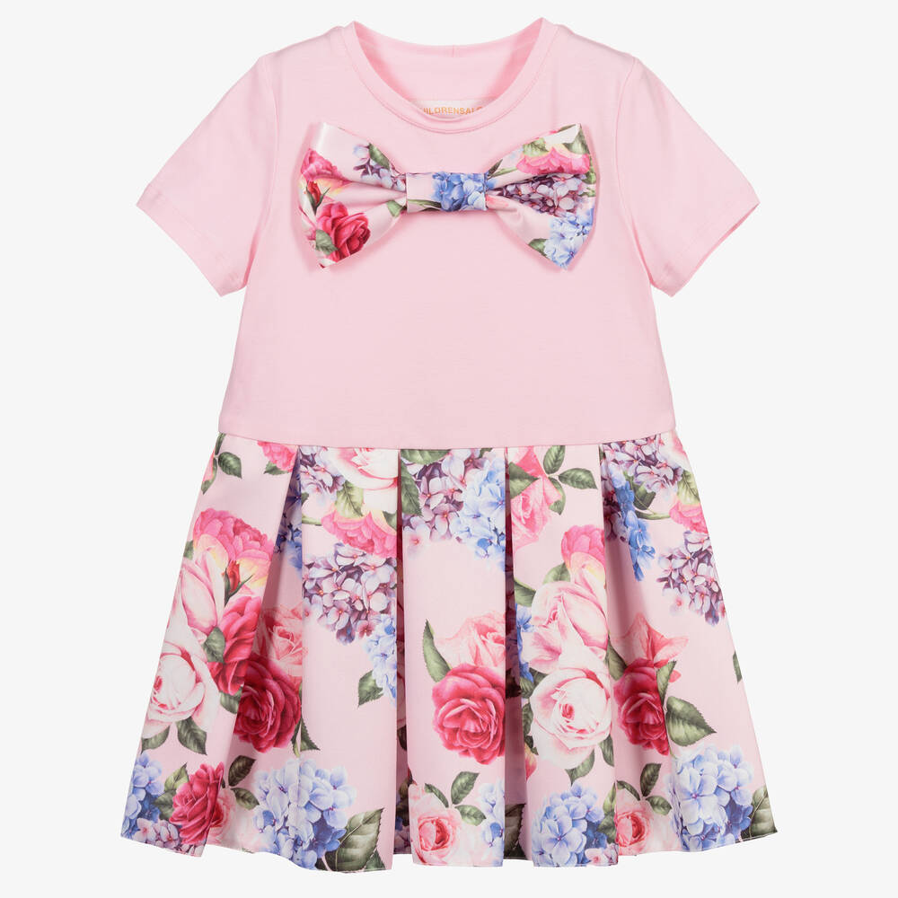 Childrensalon Occasions - Rosafarbenes Baumwollkleid mit Blumen  | Childrensalon