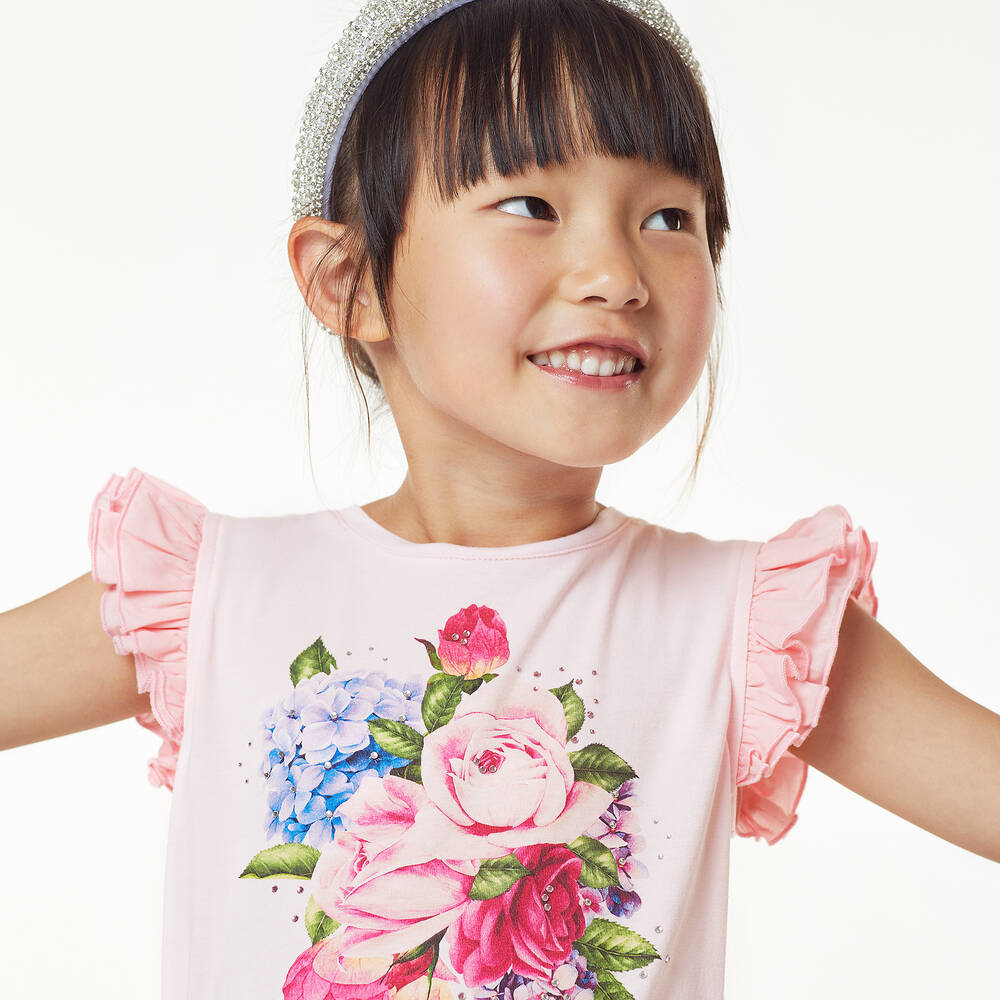 Childrensalon Occasions - Girls Pink Floral Cotton T-Shirt ...