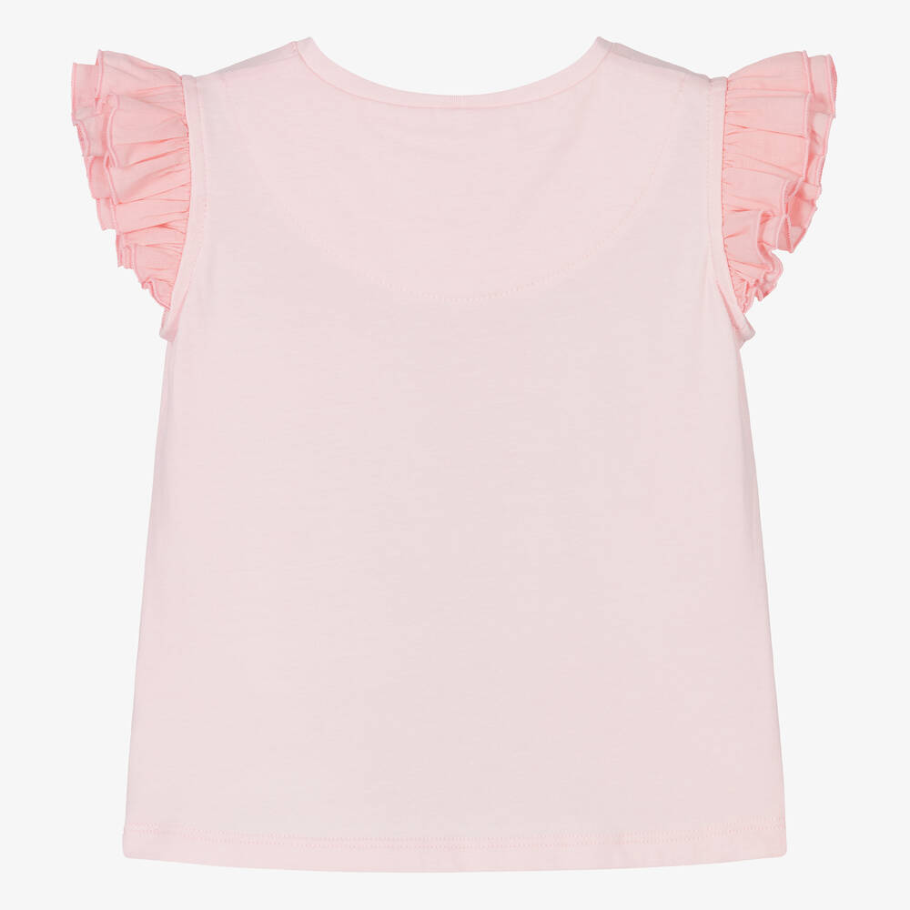 Childrensalon Occasions-Girls Pink Floral Cotton T-Shirt | Childrensalon Outlet