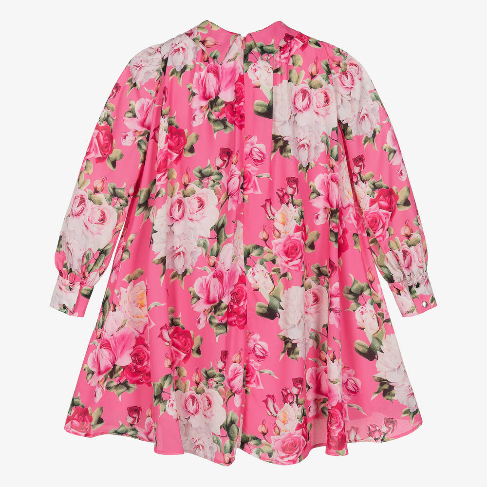تشلدرن صالون-فستان بطبعة ورود كريب لون زهري | Childrensalon Outlet