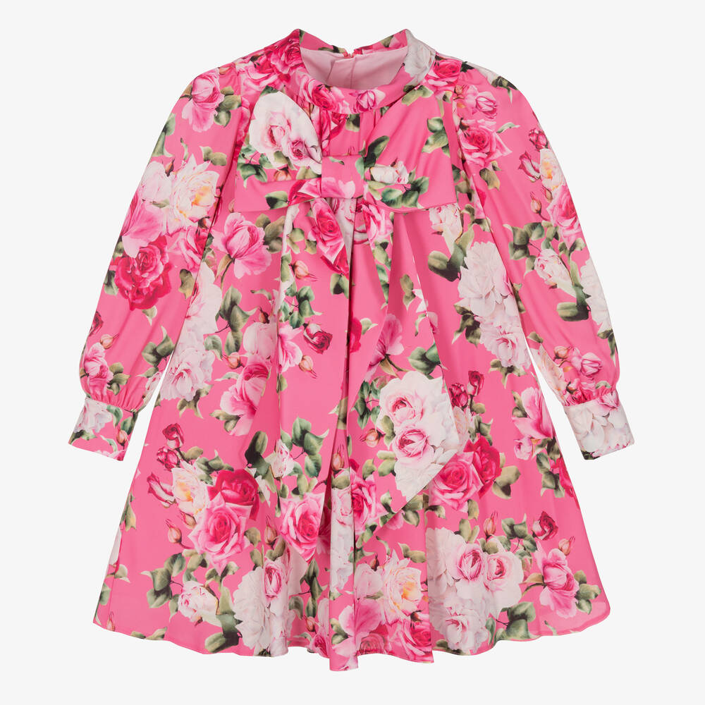 Childrensalon Occasions - Robe fleurie rose en crêpe à noeud fille | Childrensalon