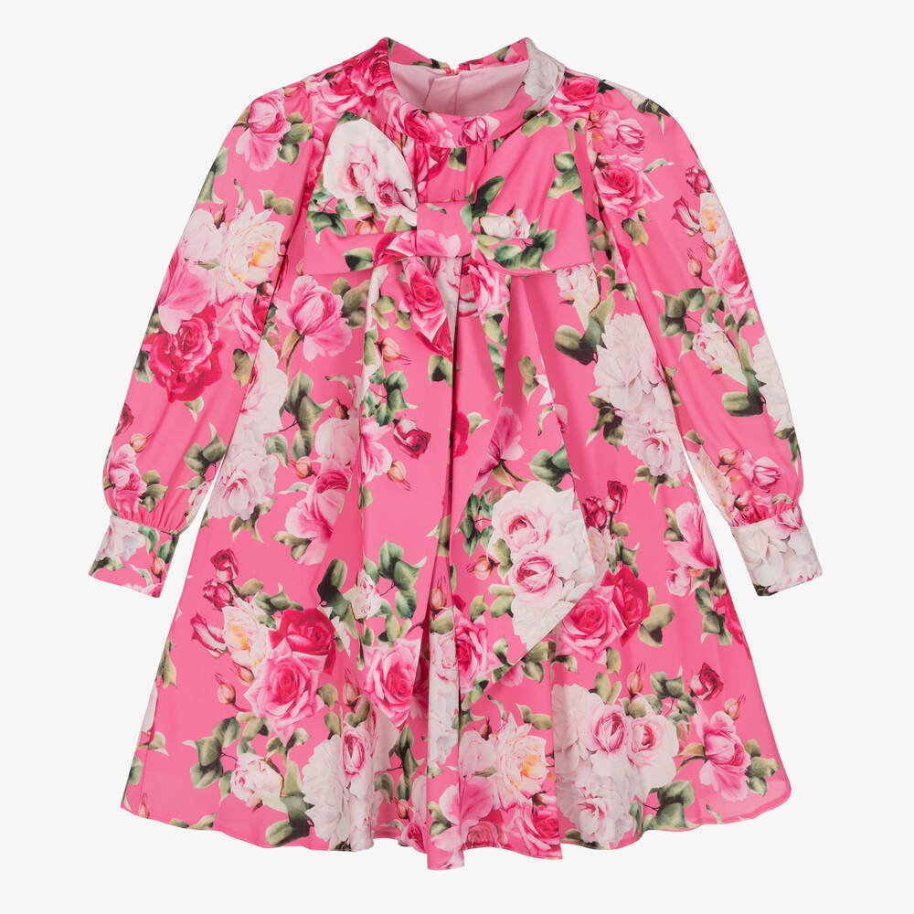 Childrensalon Occasions - Girls Pink Floral Crêpe Bow Dress | Childrensalon