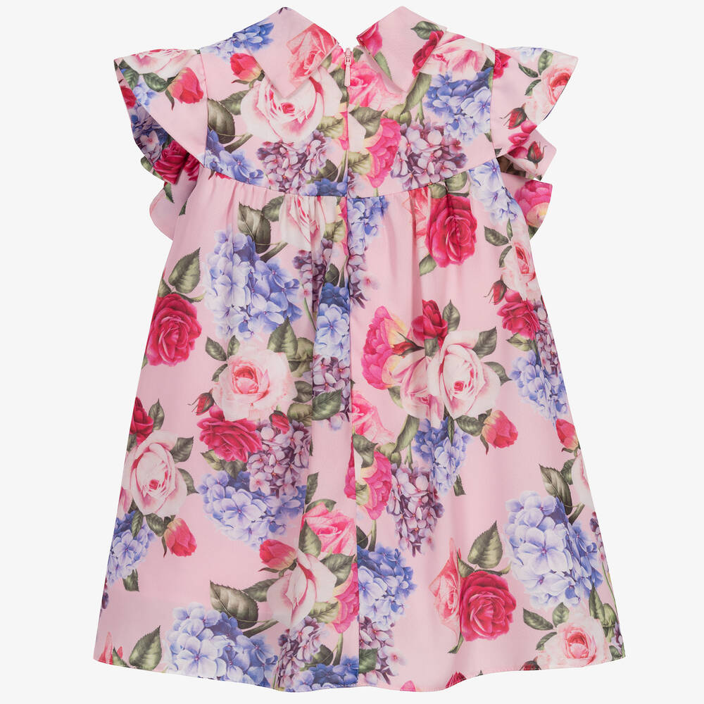 Childrensalon Occasions-Girls Pink Floral Crêpe Dress | Childrensalon Outlet