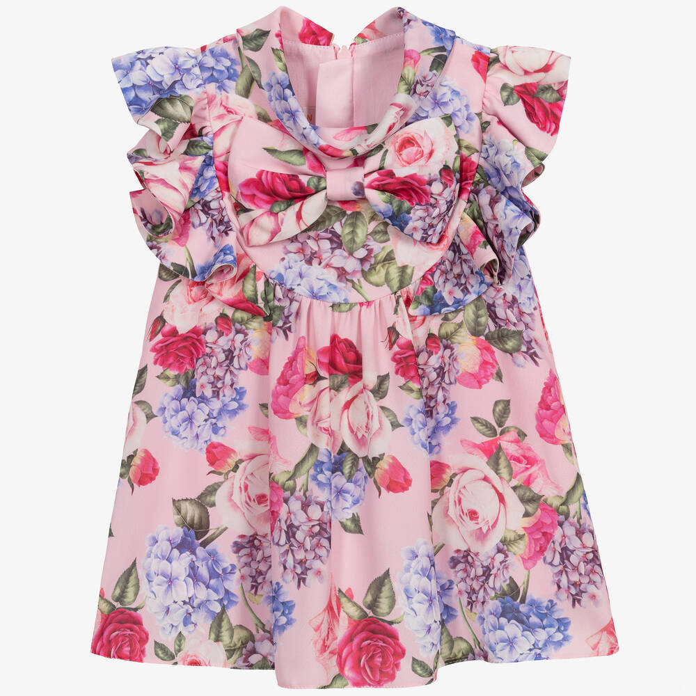 Childrensalon Occasions - Girls Pink Floral Crêpe Dress | Childrensalon