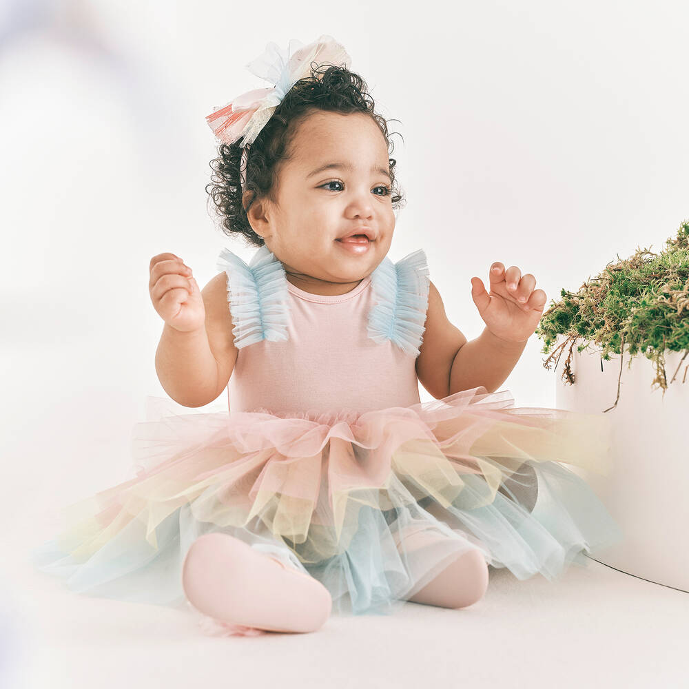 تشلدرن صالون-فستان قطن جيرسي وتول لون زهري | Childrensalon Outlet