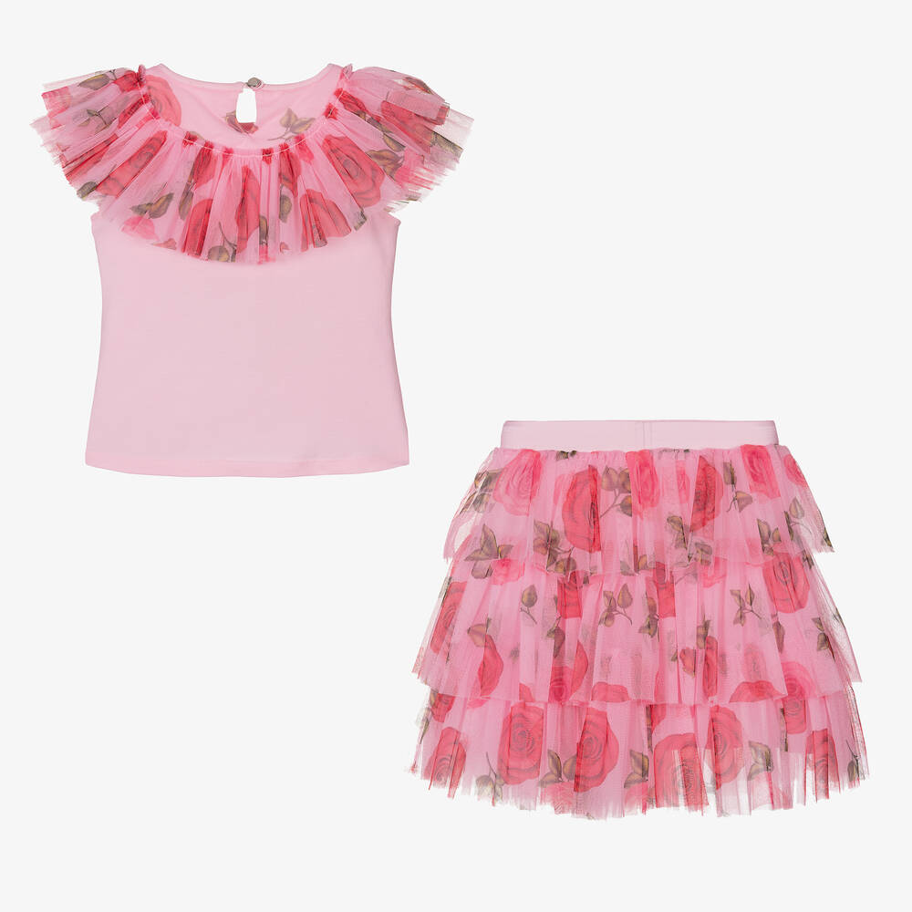 Childrensalon Occasions-Girls Pink Rose Tulle Skirt Set | Childrensalon Outlet