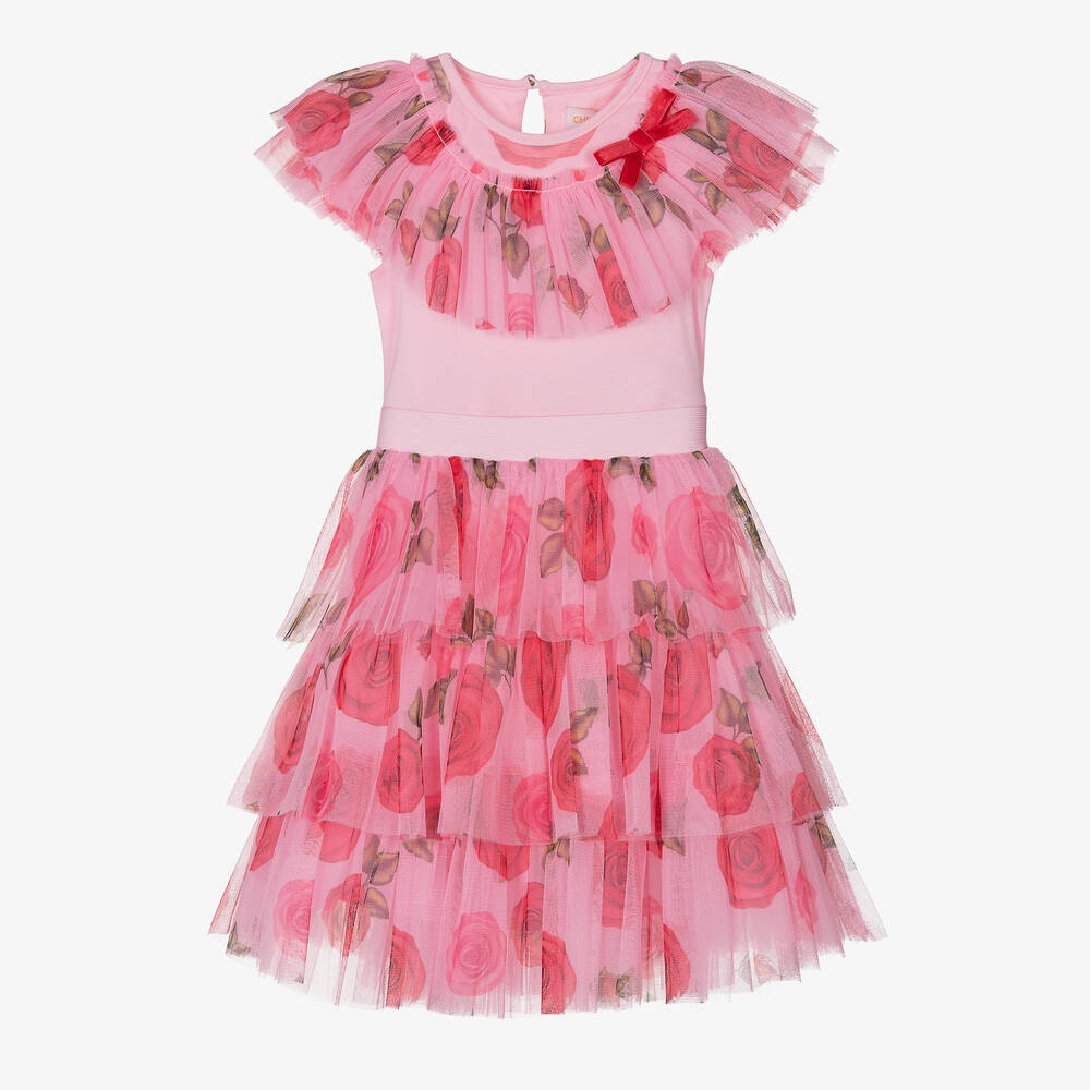 Childrensalon Occasions - Розовый топ и юбка из тюля с розами | Childrensalon