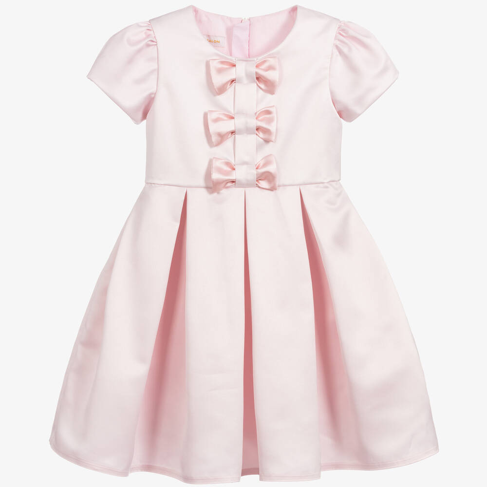 Childrensalon Occasions - Розовое атласное платье с бантиками для девочек | Childrensalon
