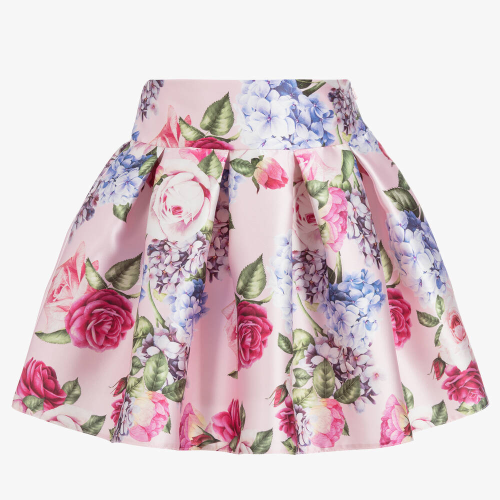 Childrensalon Occasions - Jupe fleurie rose en satin fille | Childrensalon