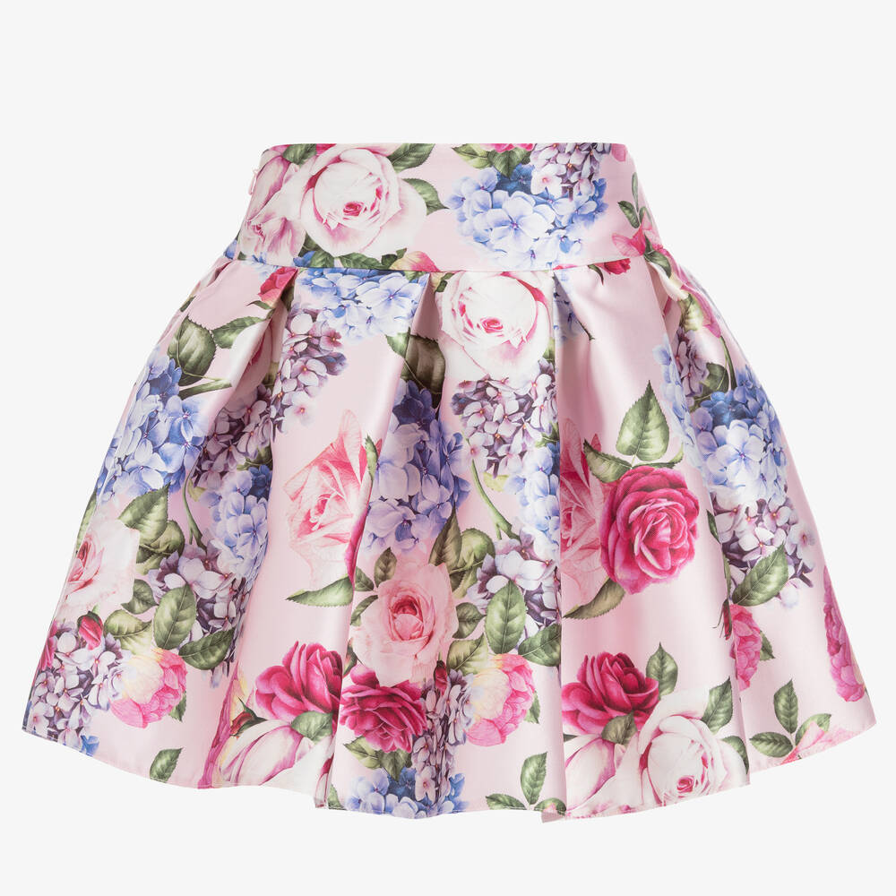 تشلدرن صالون-تنورة ساتان لون زهري بطبعة ورود | Childrensalon Outlet