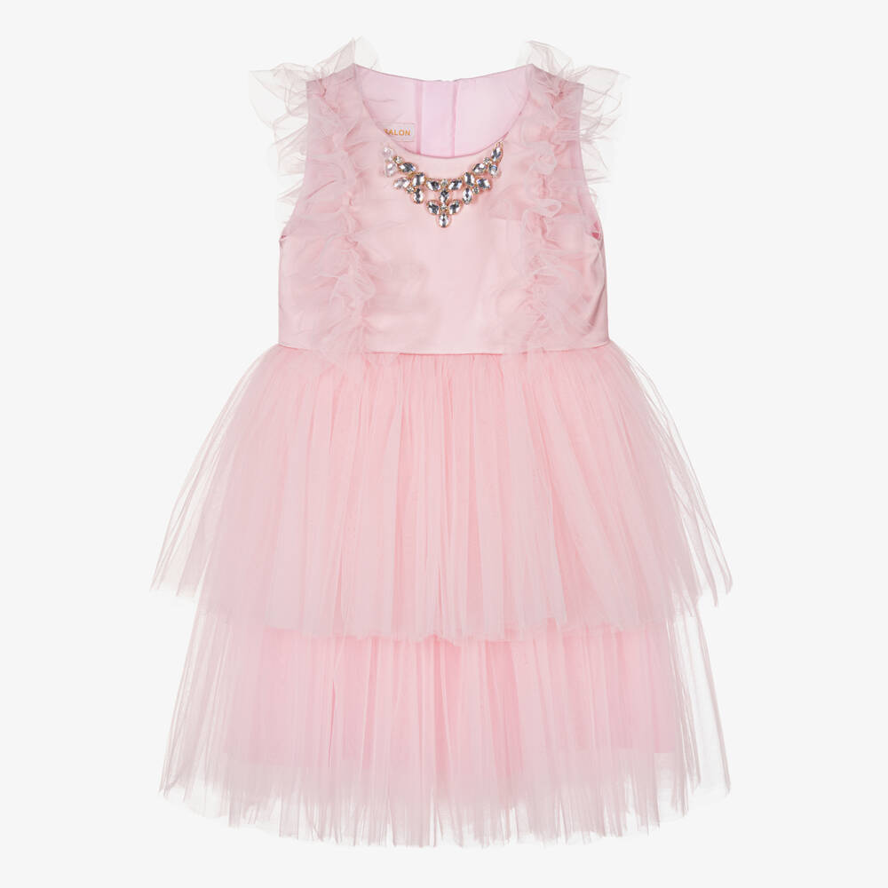 Childrensalon Occasions-Girls Pink Satin Tulle Gown | Childrensalon Outlet