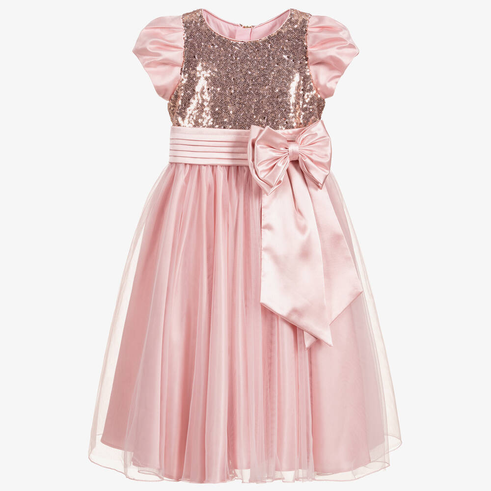 Childrensalon Occasions - Girls Pink Sequin Satin & Tulle Dress | Childrensalon