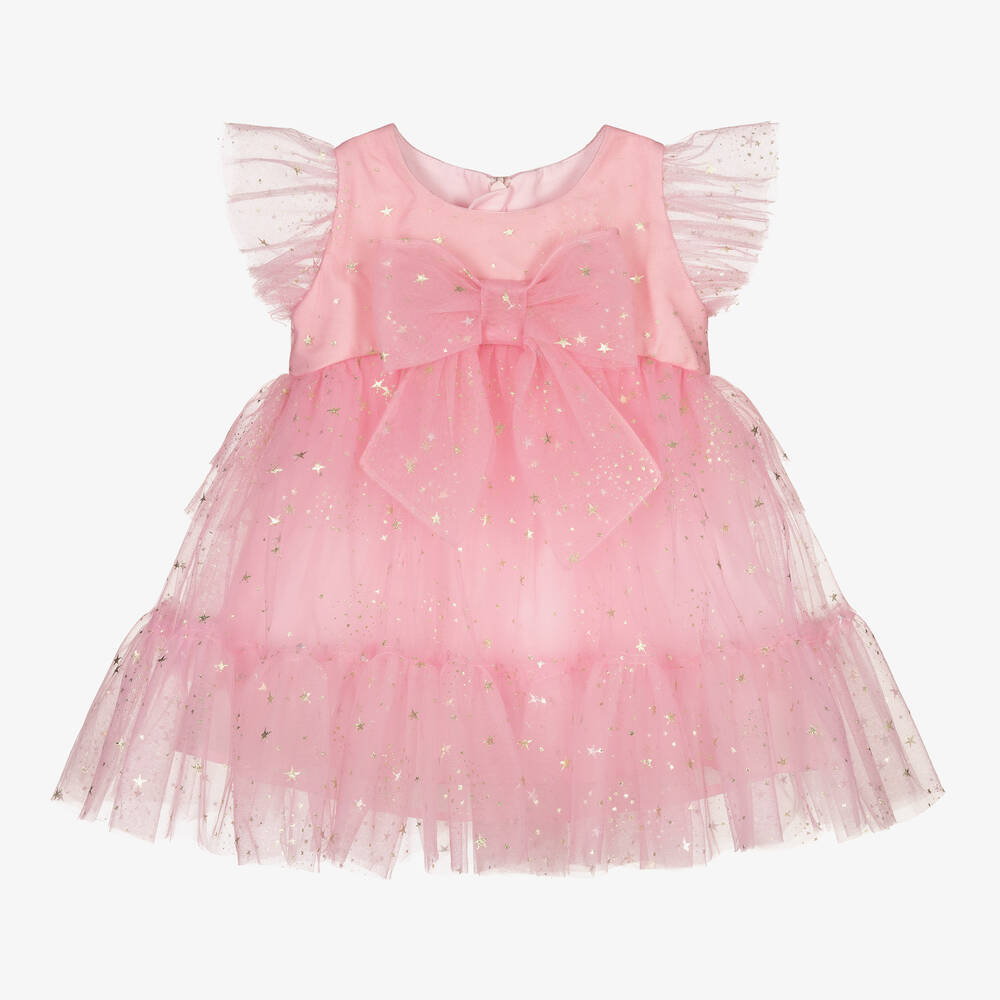 Childrensalon Occasions - Girls Pink Stars Tulle Dress | Childrensalon