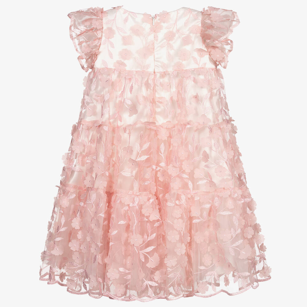 Childrensalon Occasions-Girls Pink Tulle & Satin Floral Dress | Childrensalon Outlet