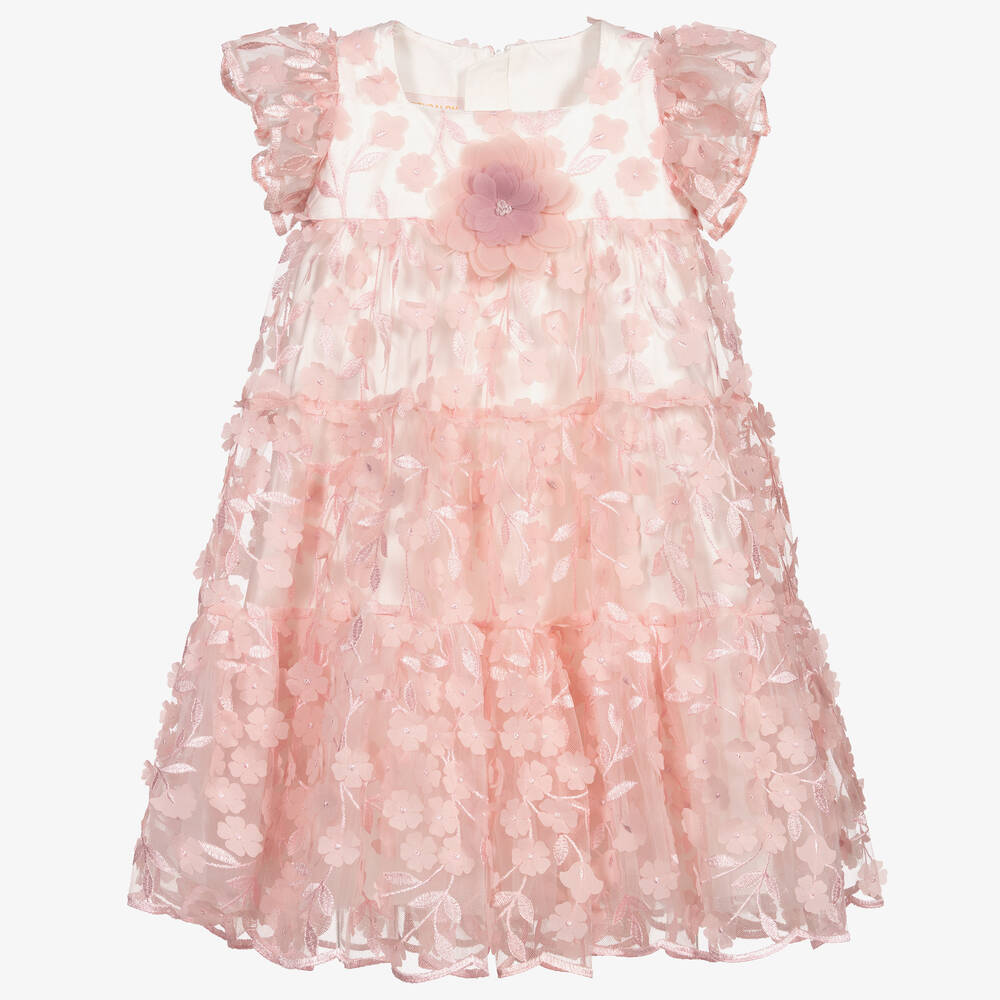 Childrensalon Occasions - Girls Pink Tulle & Satin Floral Dress | Childrensalon