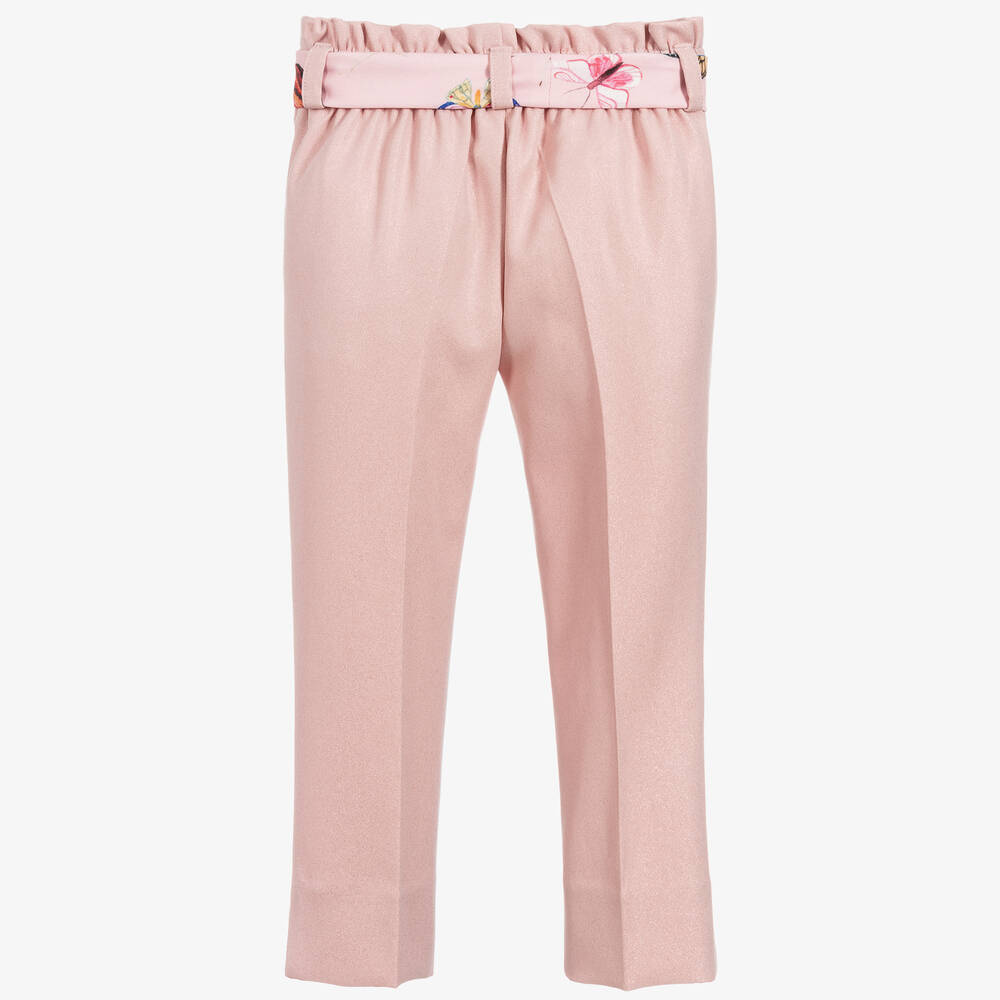 Childrensalon Occasions-Girls Pink Viscose Trousers & Butterfly Belt | Childrensalon Outlet