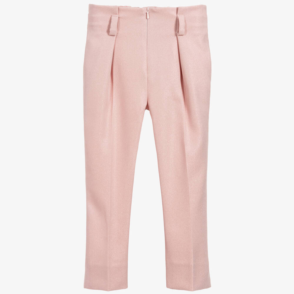 Childrensalon Occasions-Girls Pink Viscose Trousers & Butterfly Belt | Childrensalon Outlet