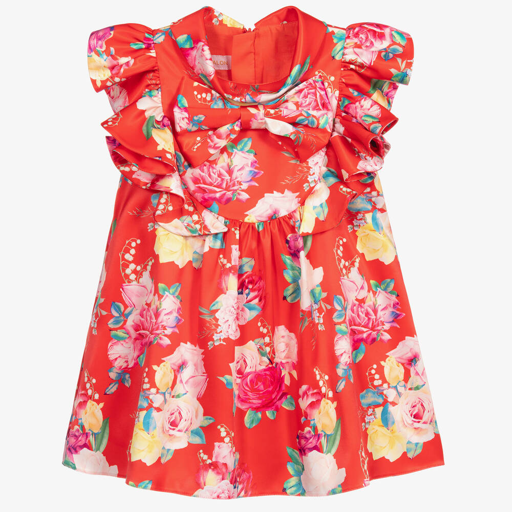 Childrensalon Occasions - Красное атласное платье с цветами | Childrensalon