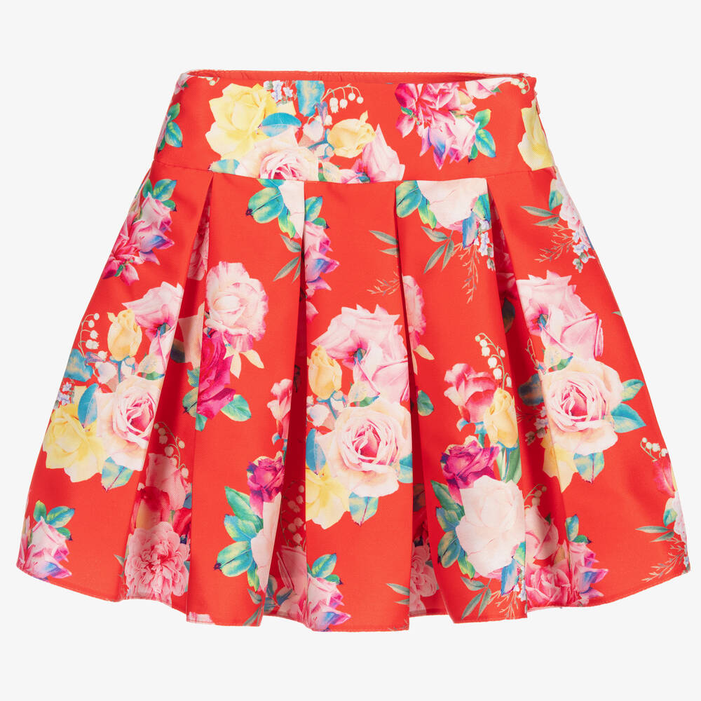 Childrensalon Occasions - Girls Red Satin Floral Skirt | Childrensalon