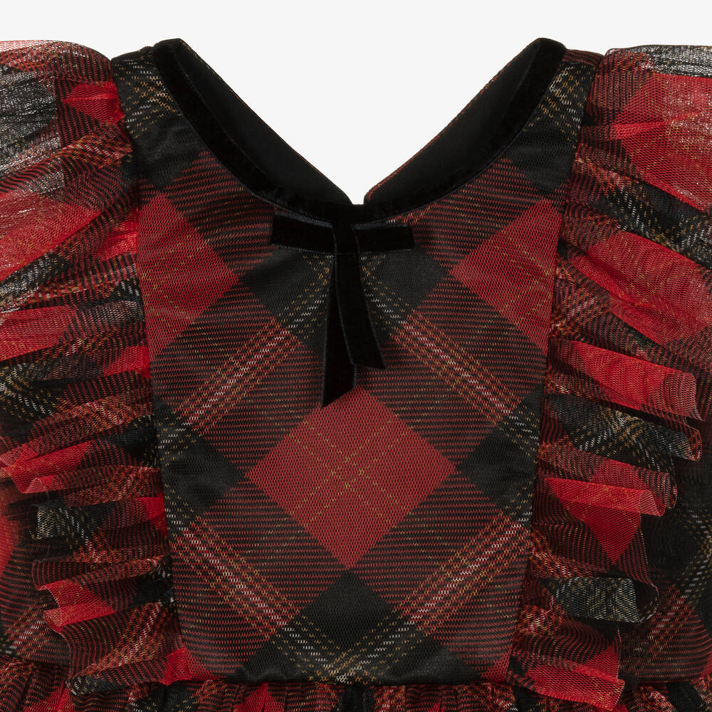 Childrensalon Occasions-Красное платье из тюля в клетку | Childrensalon Outlet