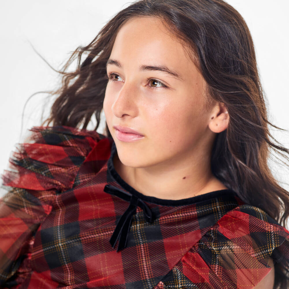 Childrensalon Occasions-Красное платье из тюля в клетку | Childrensalon Outlet