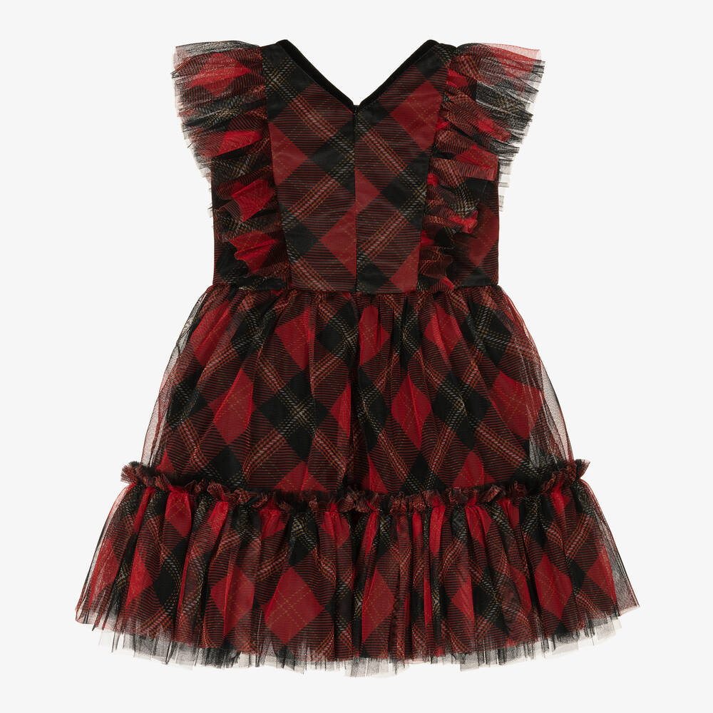 Childrensalon Occasions-Красное платье из тюля в клетку | Childrensalon Outlet