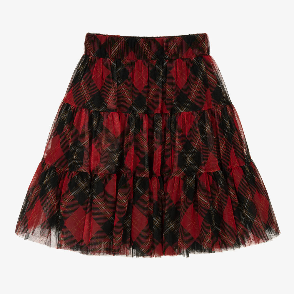 Girls Red Tartan Tulle Skirt