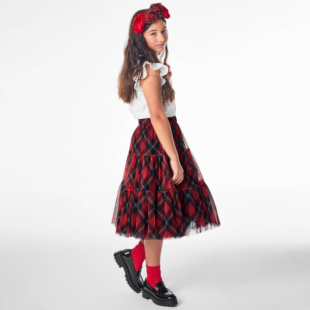 Childrensalon Occasions-Girls Red Tartan Tulle Skirt | Childrensalon Outlet